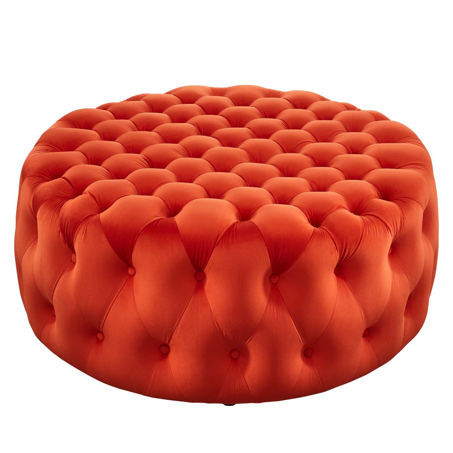 Amour Tufted Button Large Round Performance Velvet Ottoman