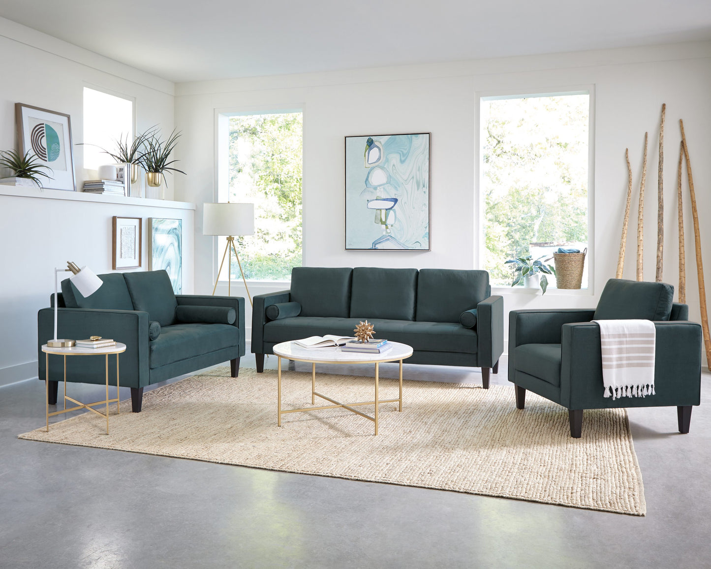 Gulfdale 2-piece Cushion Back Upholstered Living Room Set Dark Teal