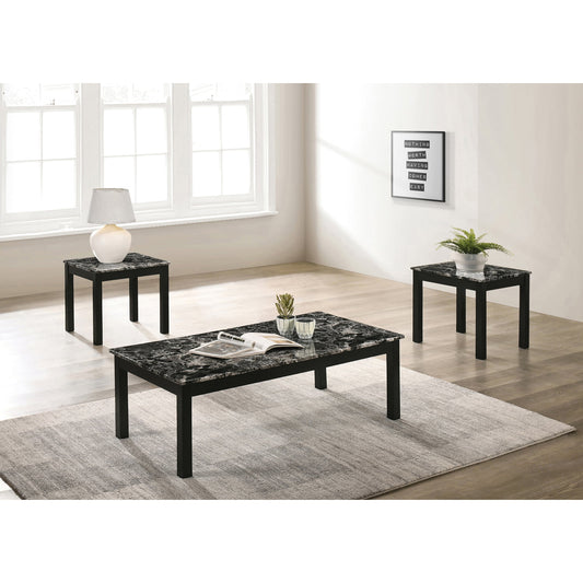 Faux Marble Rectangle 3-piece Occasional Table Set Black