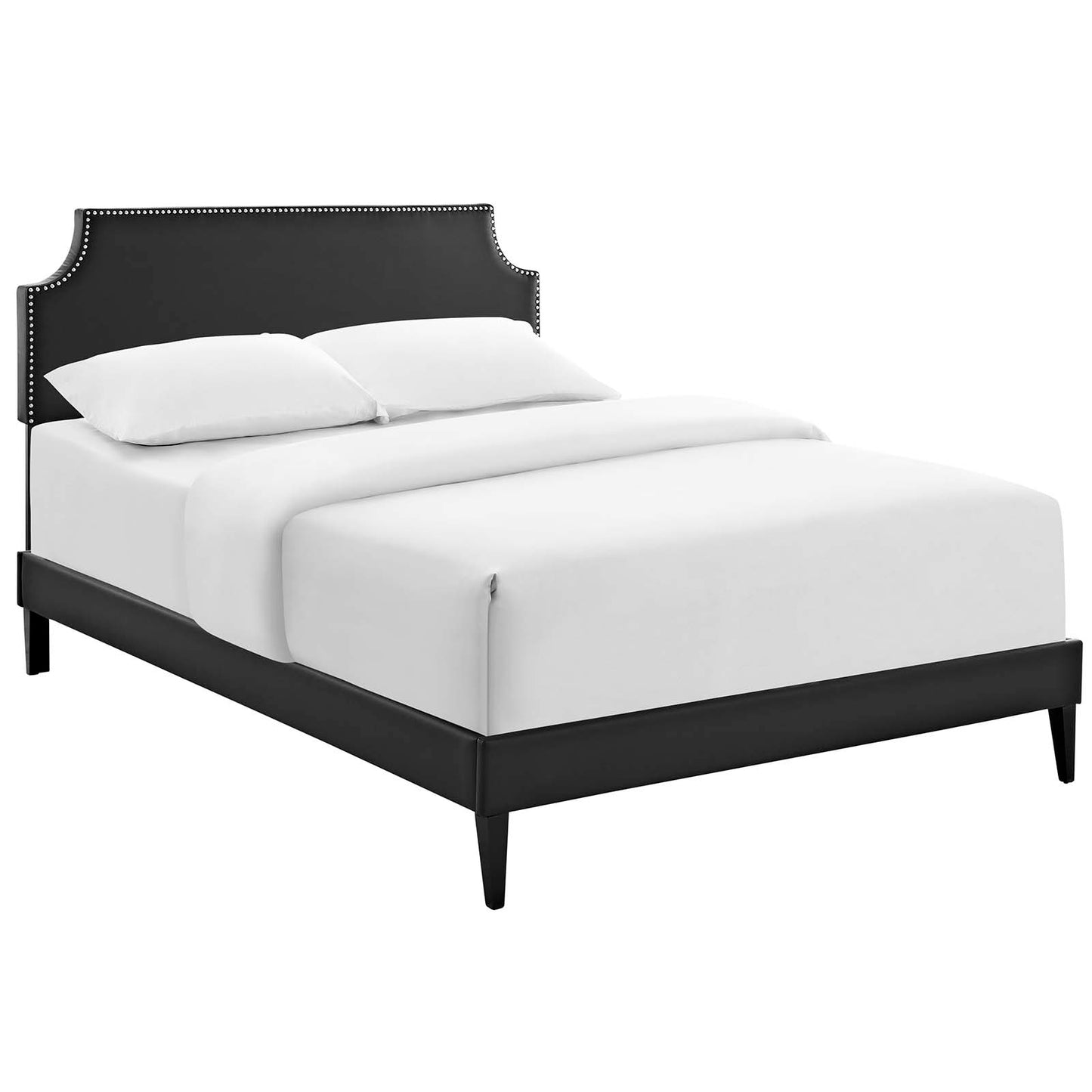 Corene Queen Vinyl Platform Bed with Squared Tapered Legs