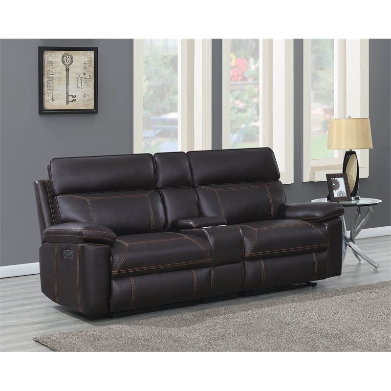 Albany Upholstered Power Reclining Seat and Power Headrest Loveseat with Console