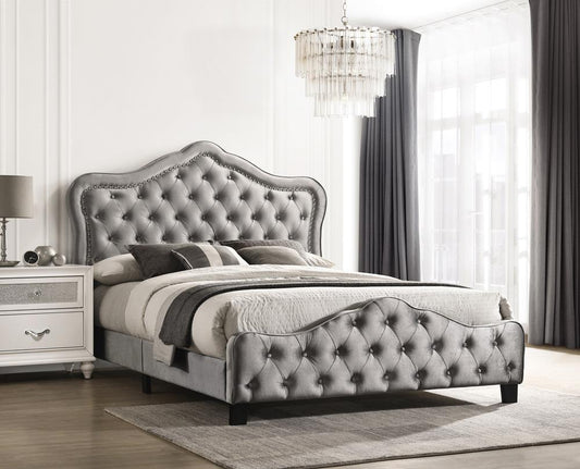 Bella Upholstered Tufted Panel Bed Grey