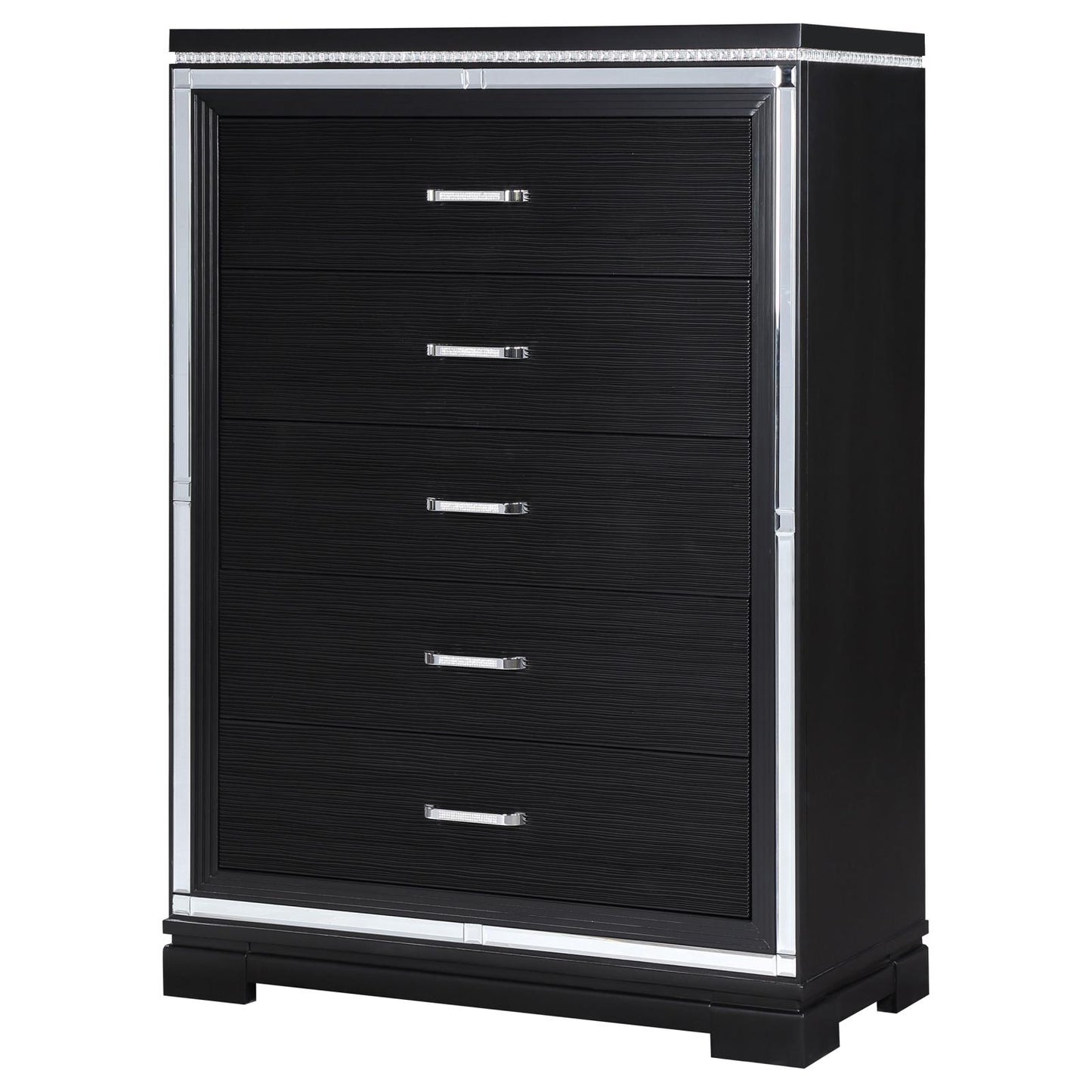 Eleanor Rectangular 5-drawer Chest Silver and Black