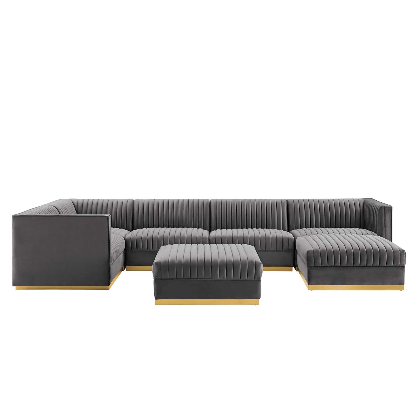 Sanguine Channel Tufted Performance Velvet 7-Piece Left-Facing Modular Sectional Sofa