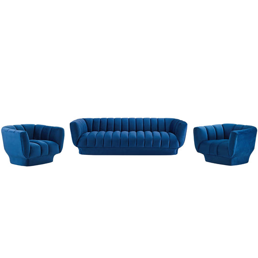 Entertain Vertical Channel Tufted Performance Velvet 3 Piece Set