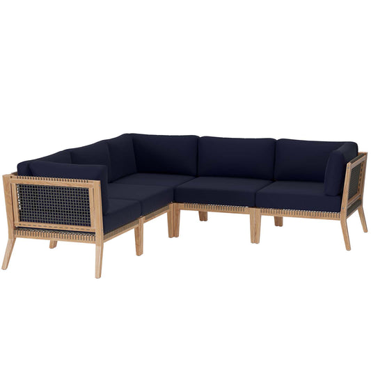 Clearwater Outdoor Patio Teak Wood 5-Piece Sectional Sofa