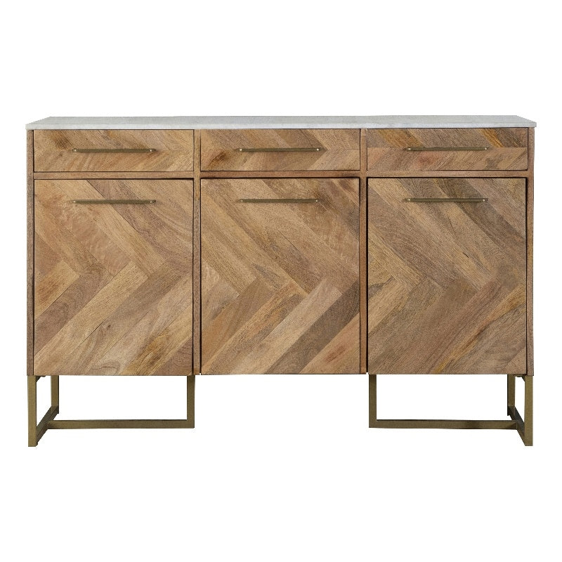3-door Accent Cabinet with Marble Top Natural and Antique Gold