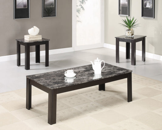 3-piece Faux-marble Top Occasional Table Set Black