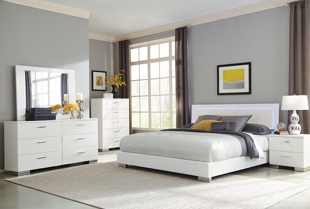 Felicity Bedroom Set with LED Light Headboard Glossy White