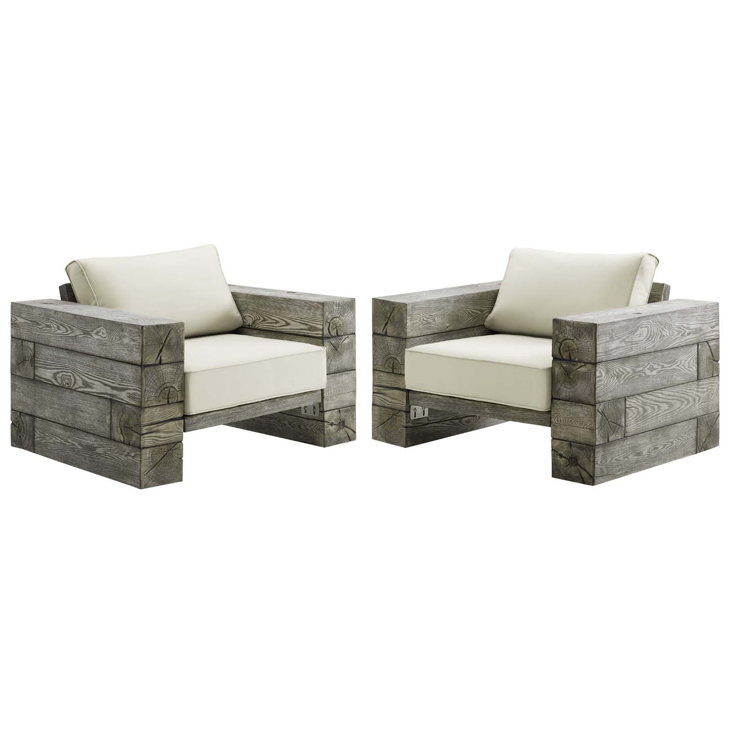 Manteo Rustic Coastal Outdoor Patio Sunbrella® Lounge Armchair Set of 2