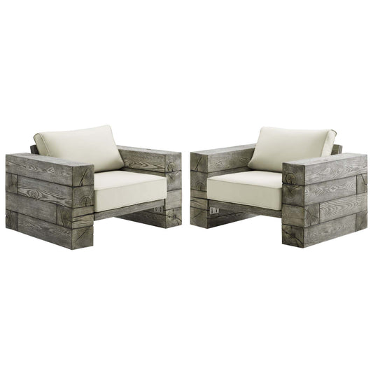 Manteo Rustic Coastal Outdoor Patio Sunbrella® Lounge Armchair Set of 2