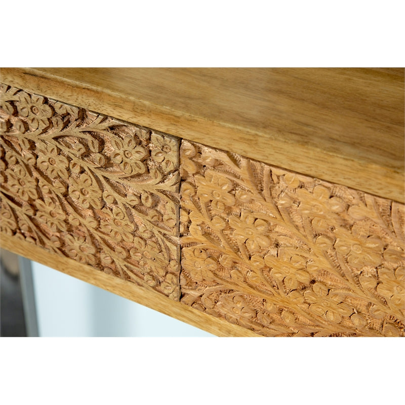 Console Table with Hand Carved Drawers Natural