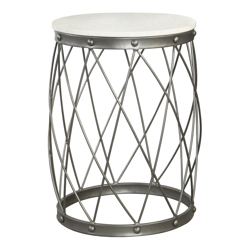 Round Accent Table with Marble Top White and Black