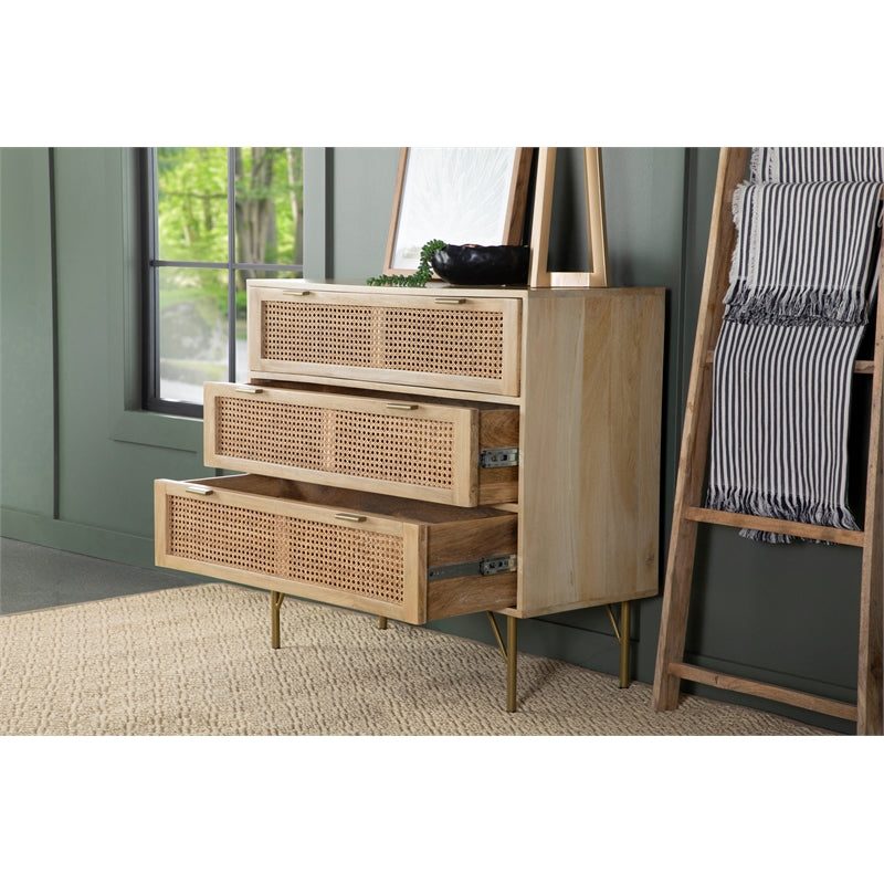 3-drawer Accent Cabinet Natural and Antique Brass