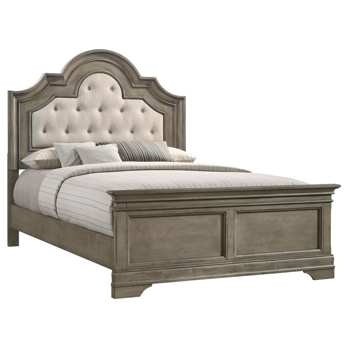 Manchester Bed with Upholstered Arched Headboard Beige and Wheat