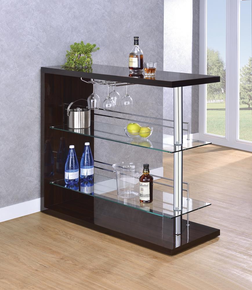 Prescott Rectangular 2-shelf Bar Unit Glossy Cappuccino