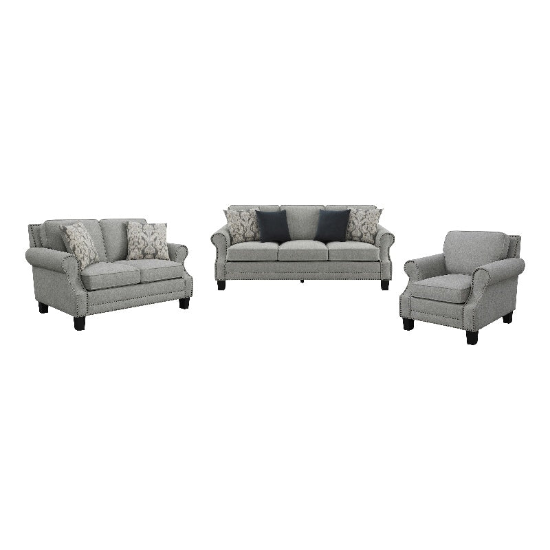 Sheldon Upholstered Living Room Set with Rolled Arms Grey