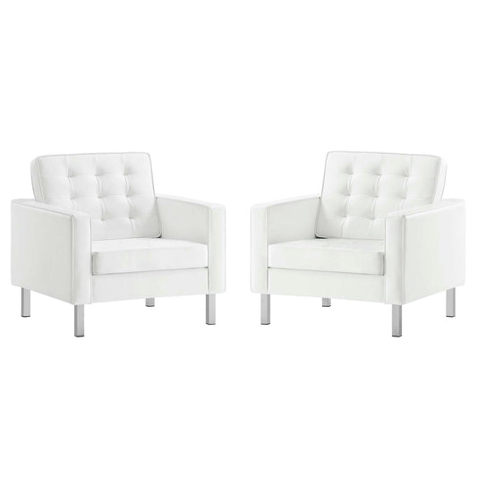 Loft Tufted Vegan Leather Armchairs - Set of 2