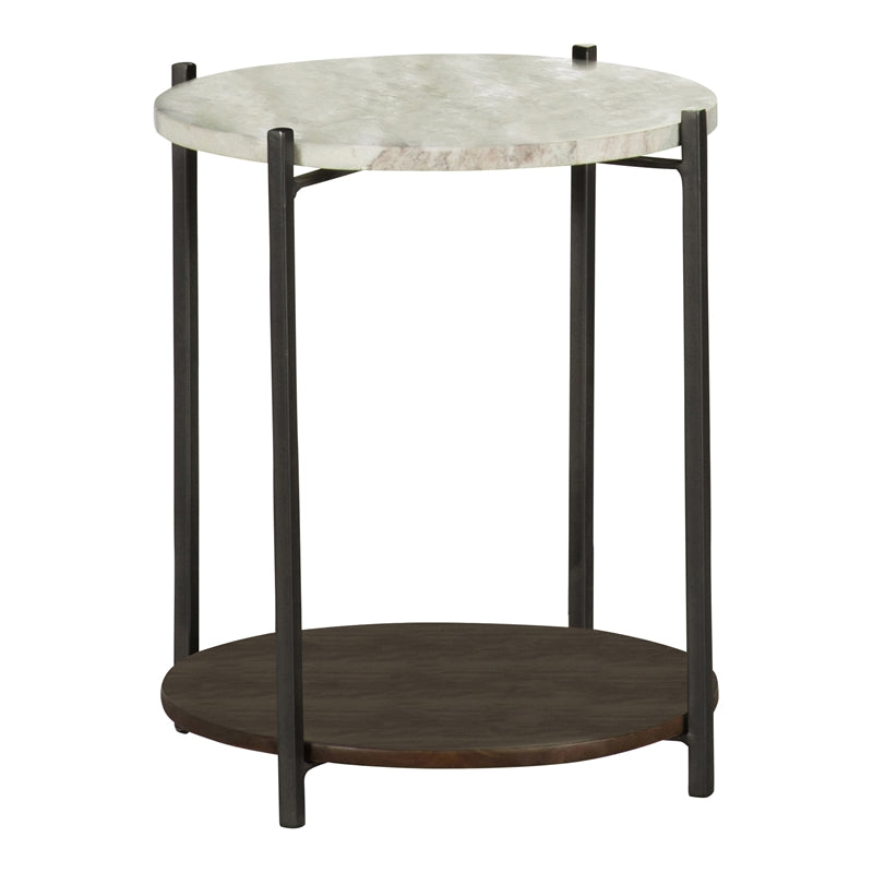 Round Accent Table with Marble Top White and Gunmetal