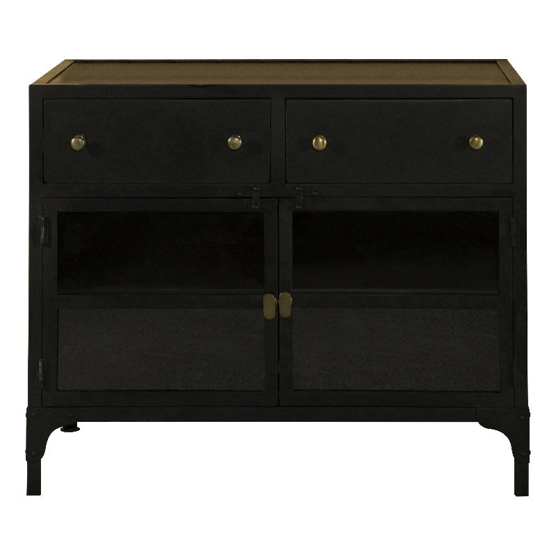 2-drawer Accent Cabinet with Glass Doors Black