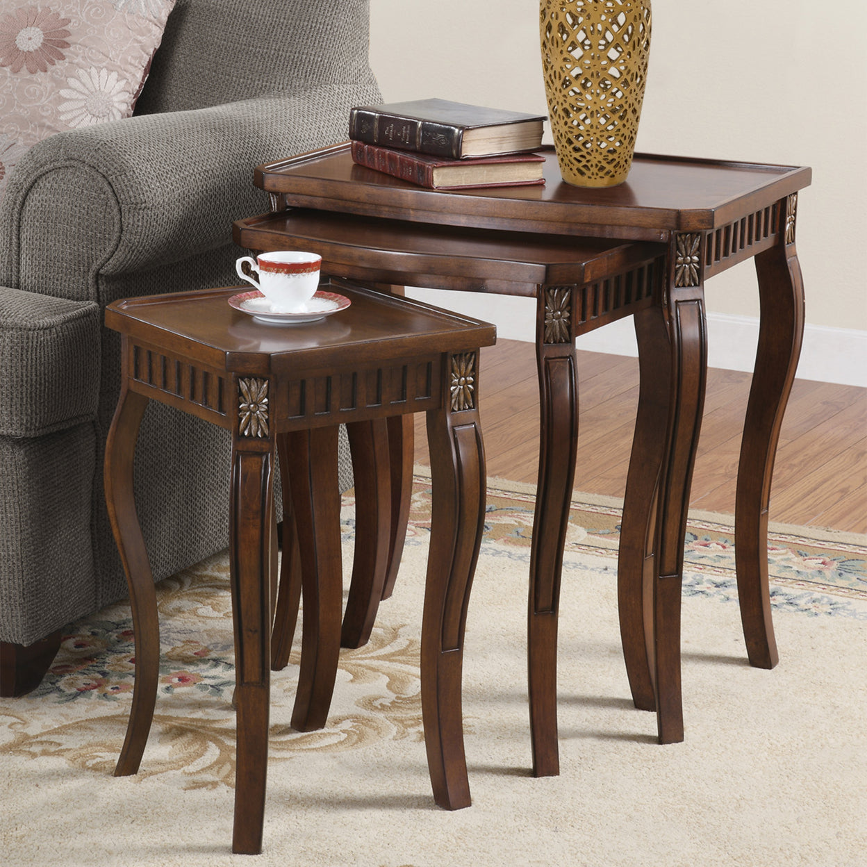 3-piece Curved Leg Nesting Tables Warm Brown