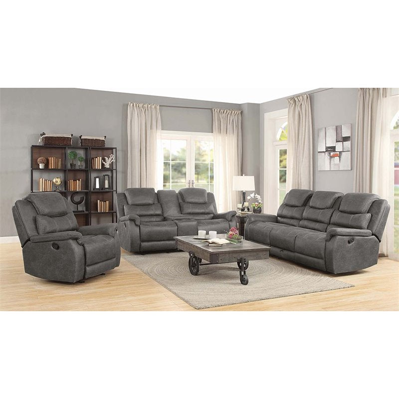 Wyatt Upholstered Glider Loveseat with Console Grey