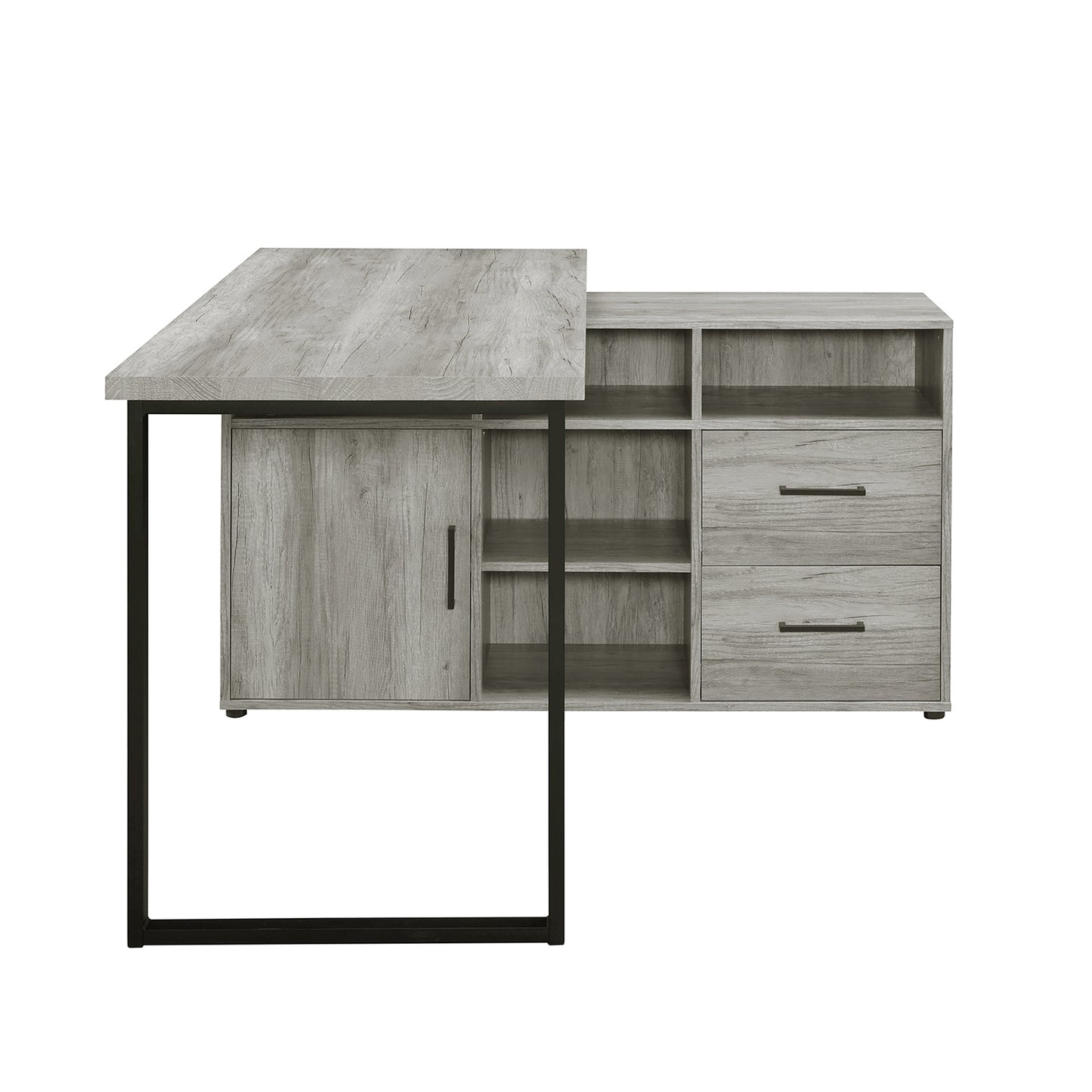 Hertford L-shape Office Desk with Storage Grey Driftwood