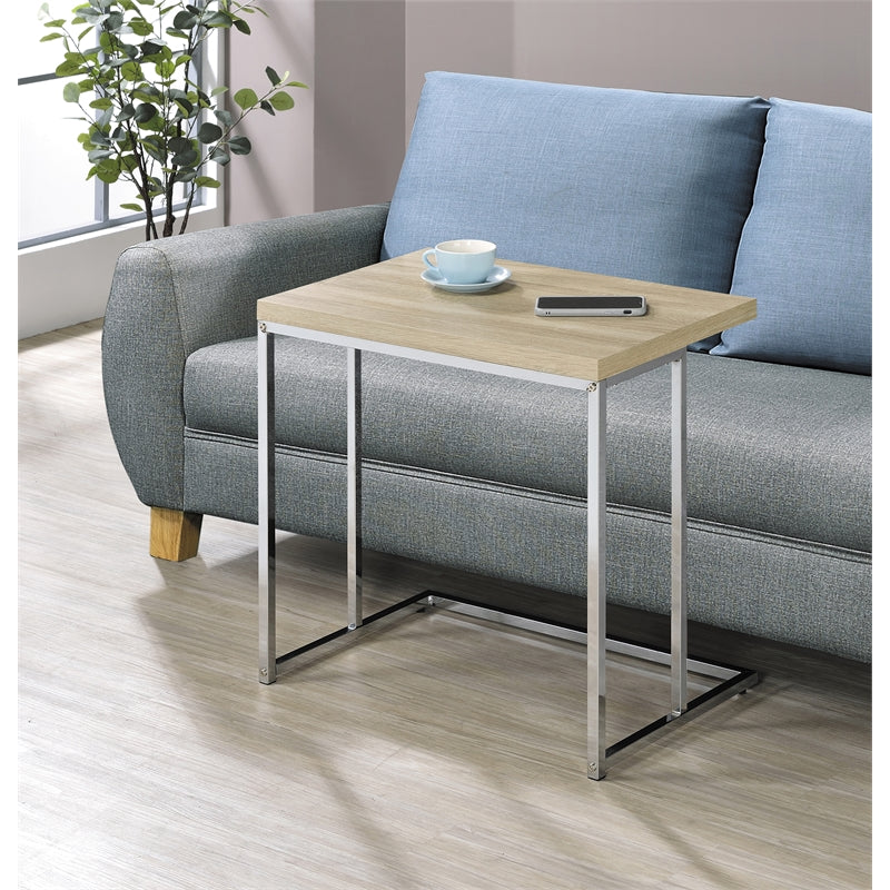 Rectangular Snack Table with Metal Base Natural and Chrome