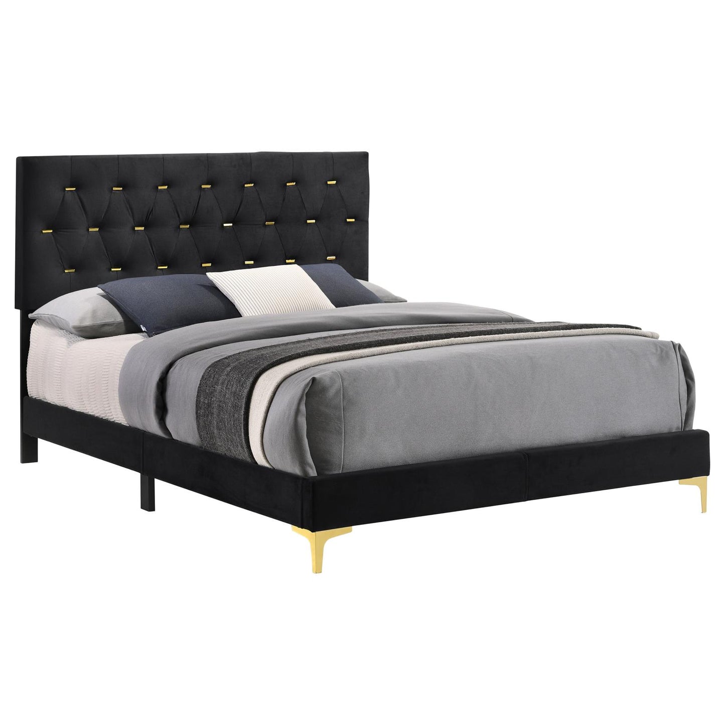 Kendall 3-piece Tufted Panel Queen Bedroom Set Black and Gold