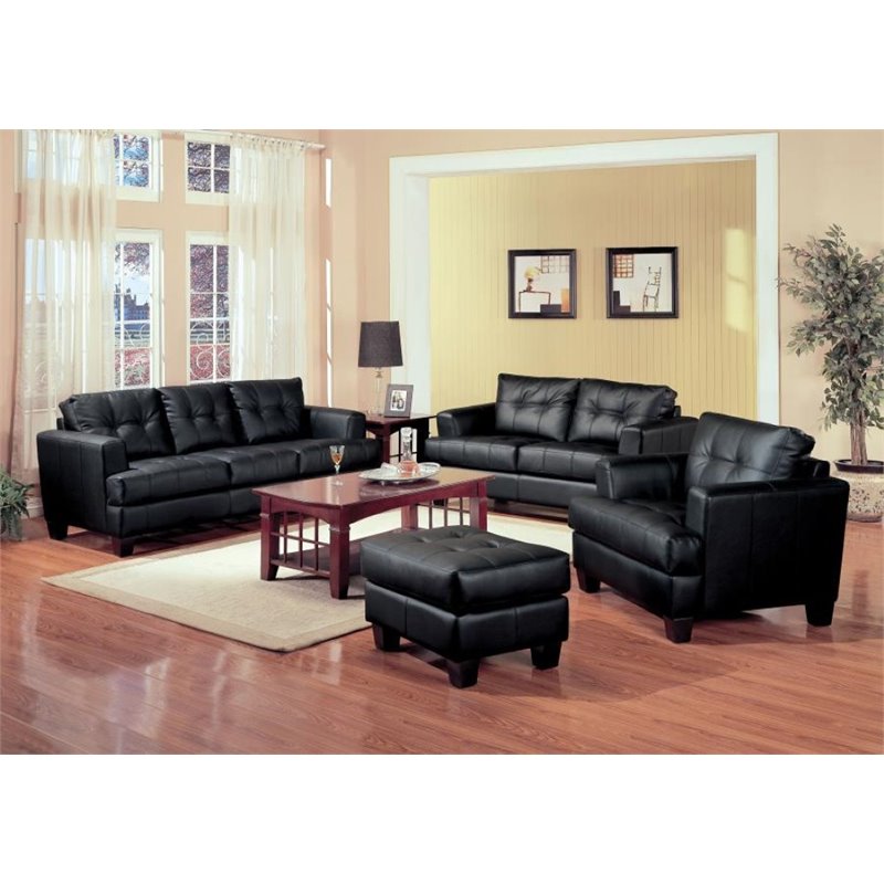 Samuel Upholstered Tufted Living Room Set Black