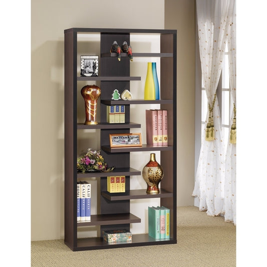 Bookcase with Staggered Floating Shelves Cappuccino