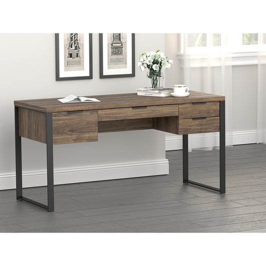 Pattinson 4-drawer Writing Desk Aged Walnut and Gunmetal