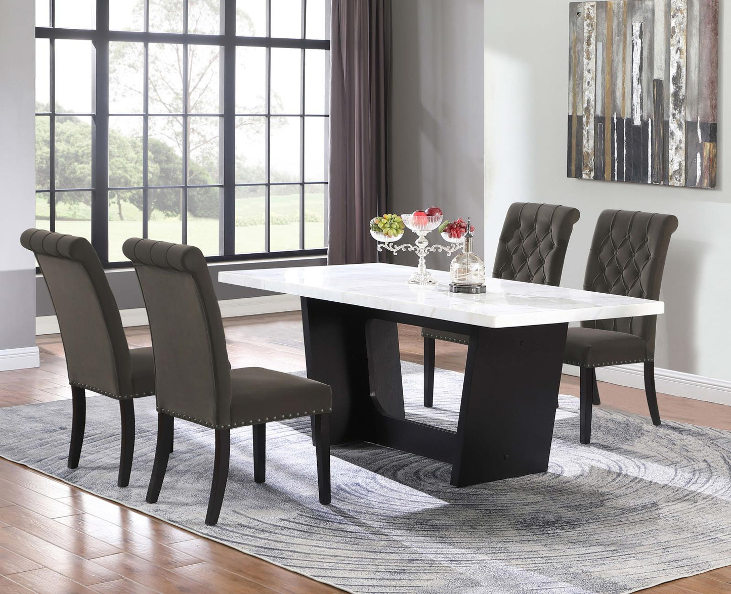 Osborne 5-piece Rectangular Marble Top Dining Set Brown and White