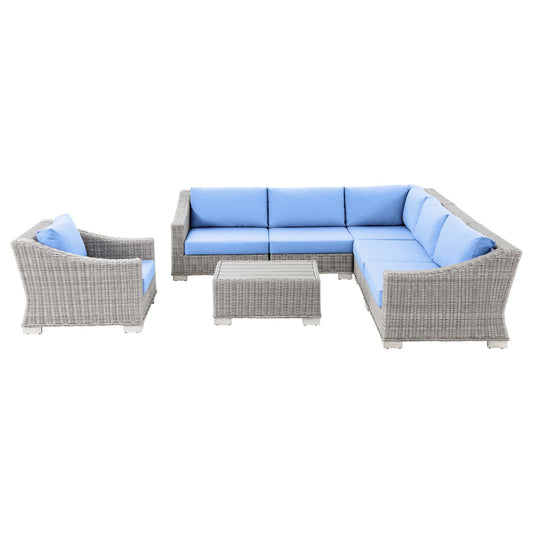 Conway Outdoor Patio Wicker Rattan 7-Piece Sectional Sofa Furniture Set