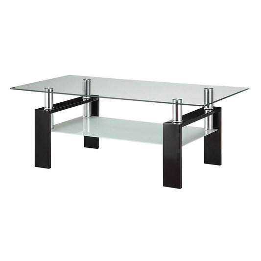 Tempered Glass Coffee Table with Shelf Black