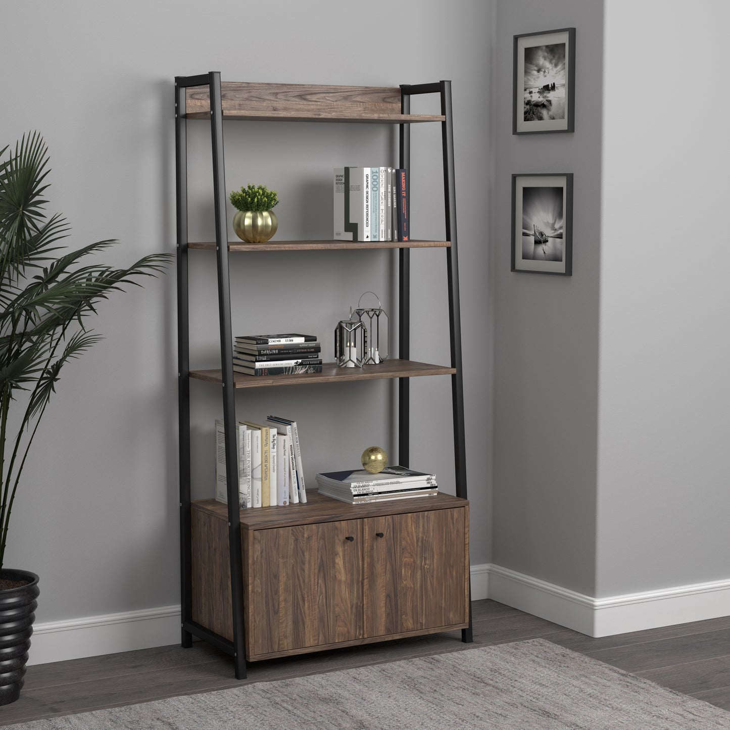 Jacksonville Bookcase with 2-door Cabinet Aged Walnut