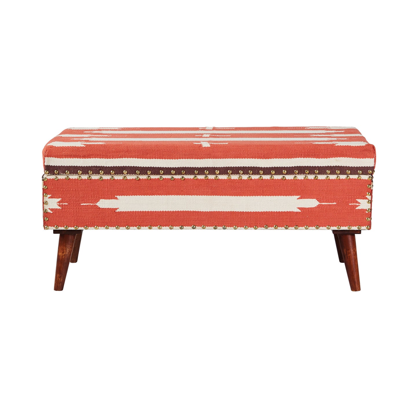 Upholstered Storage Bench Orange and Beige