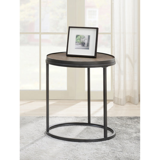 Round End Table Weathered Elm and Gunmetal