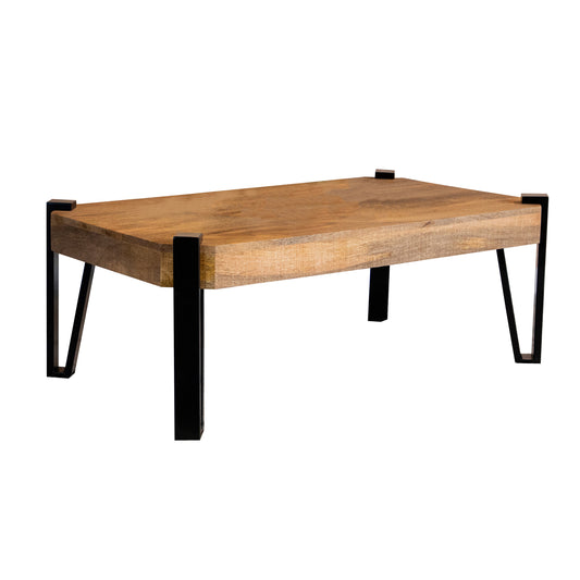 Wooden Rectangular Top Coffee Table Natural and Matte Black