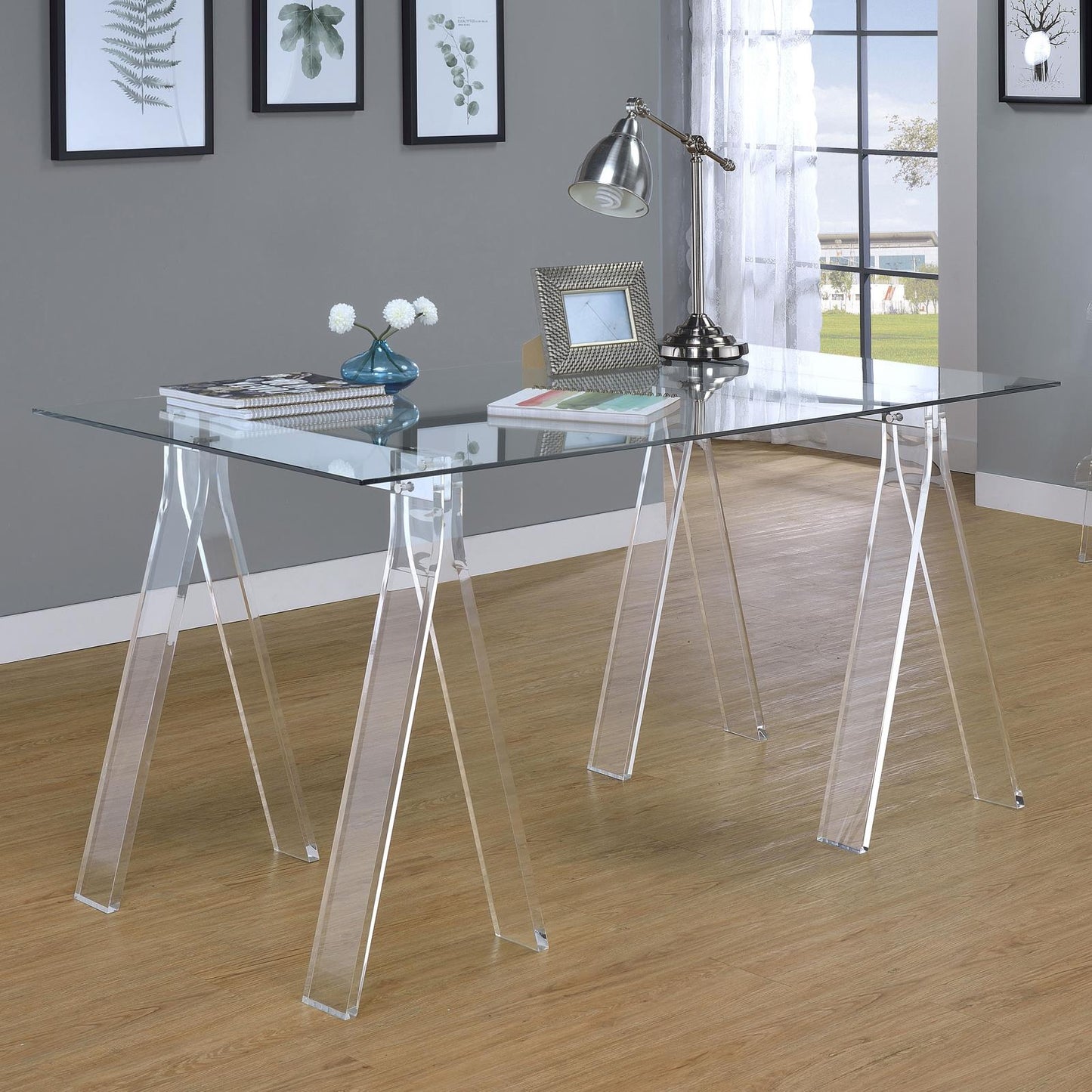 Amaturo Writing Desk with Glass Top Clear