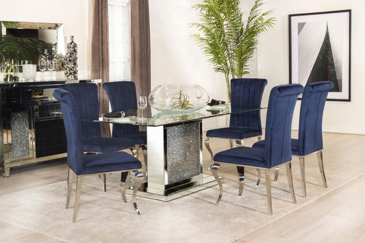 Marilyn 5-piece Rectangle Pedestal Dining Room Set Mirror and Blue