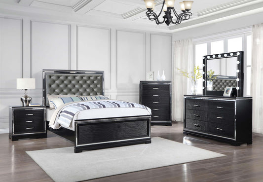 Eleanor Upholstered Tufted Bedroom Set Silver and Black