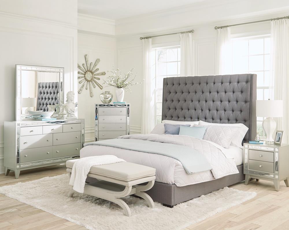 Camille 4-piece Eastern King Bedroom Set Grey and Metallic Mercury