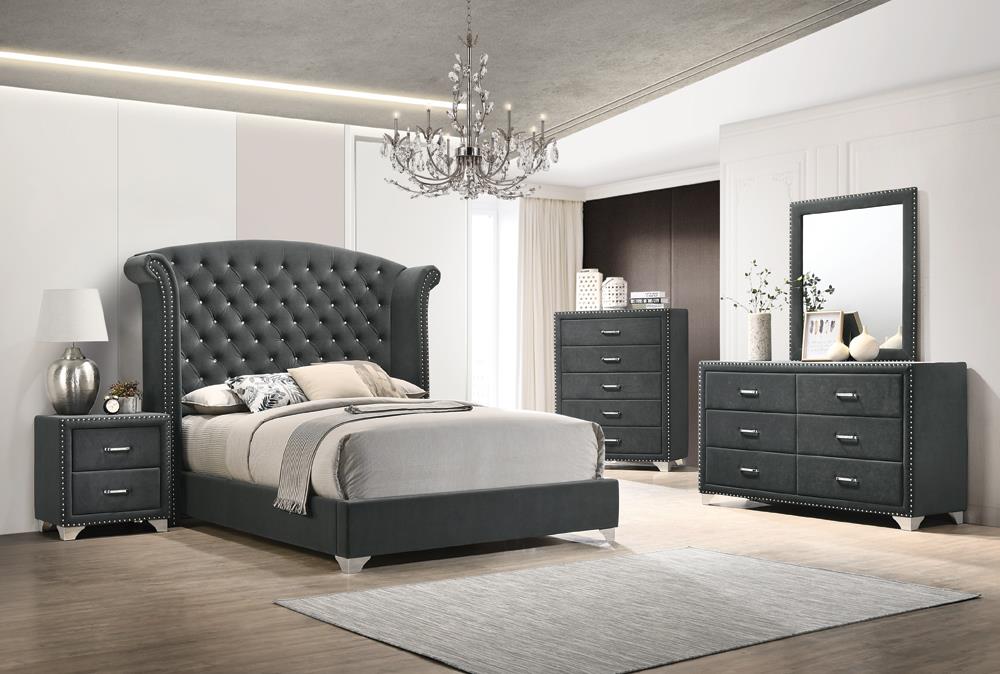 Melody 5-piece Eastern King Tufted Upholstered Bedroom Set Grey