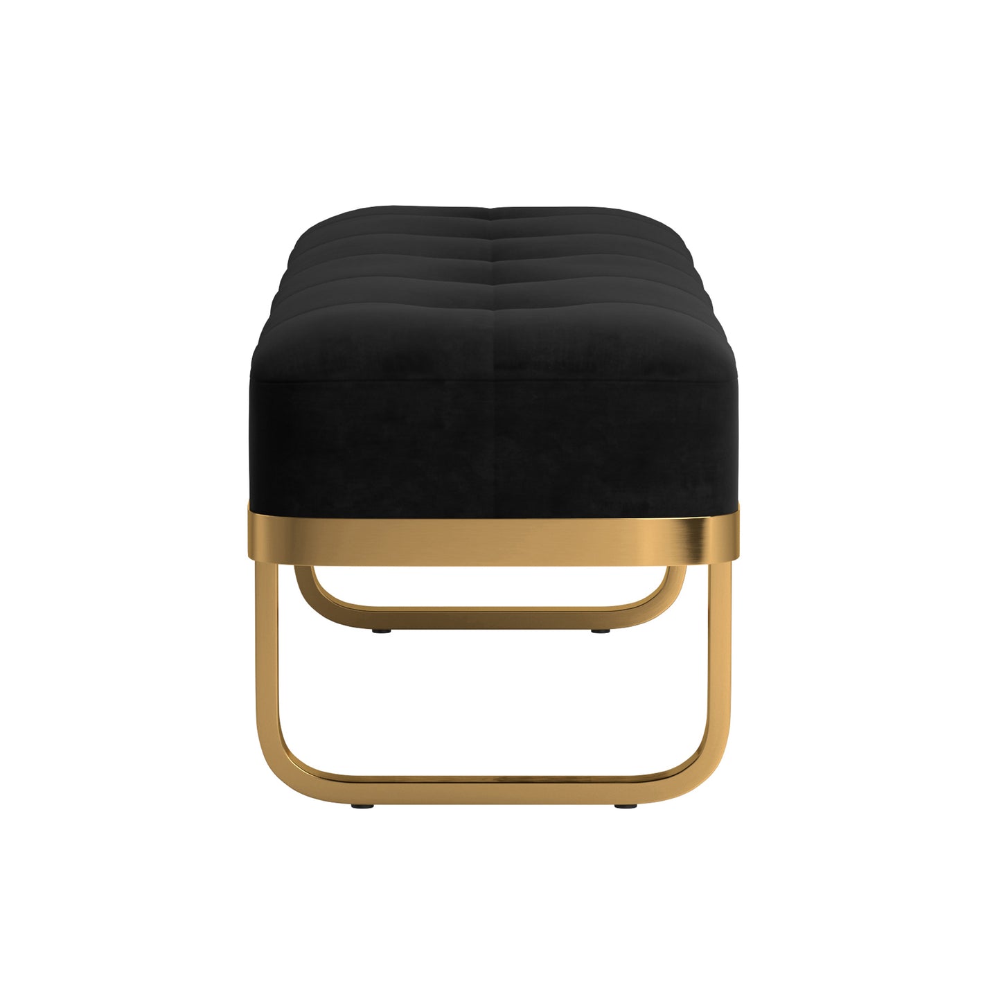 Tufted Upholstered Bench Black and Brass