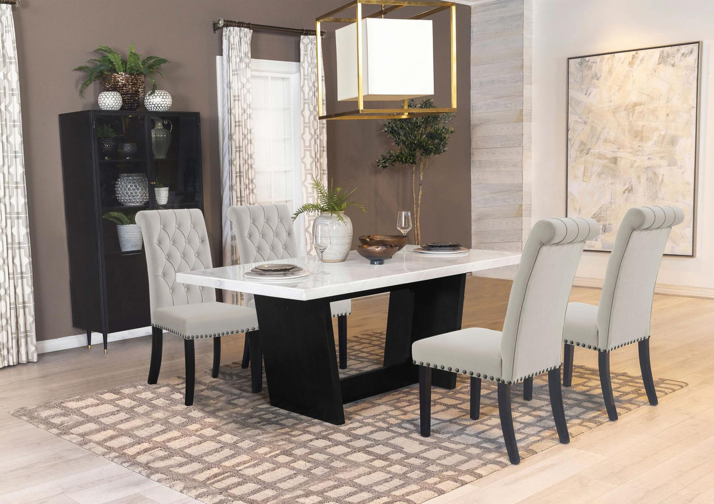 Osborne 5-piece Rectangular Marble Top Dining Set Sand and White