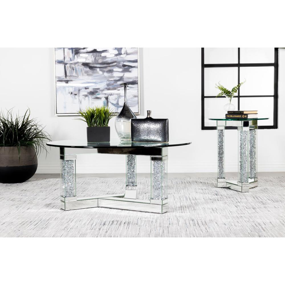 Octave Square Post Legs Round Coffee Table Mirror