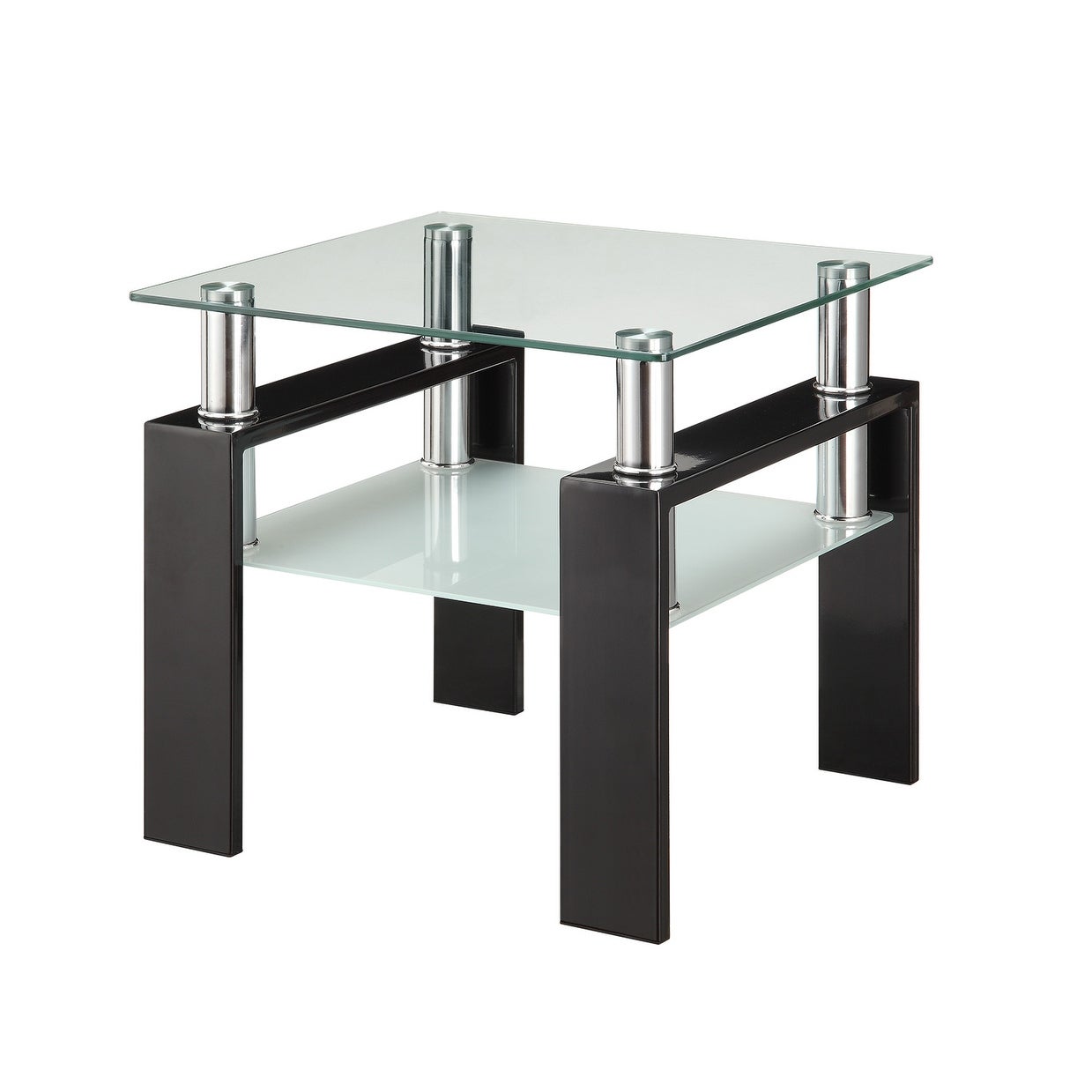 Tempered Glass End Table with Shelf Black