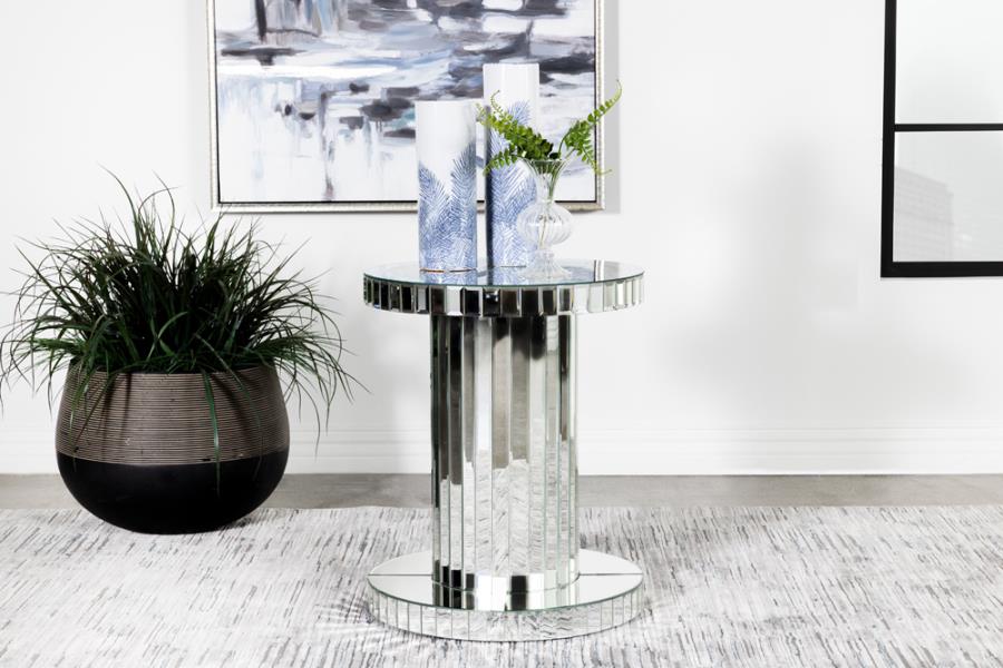 Dorielle Crystal Inlay Round Top Accent Table Mirror