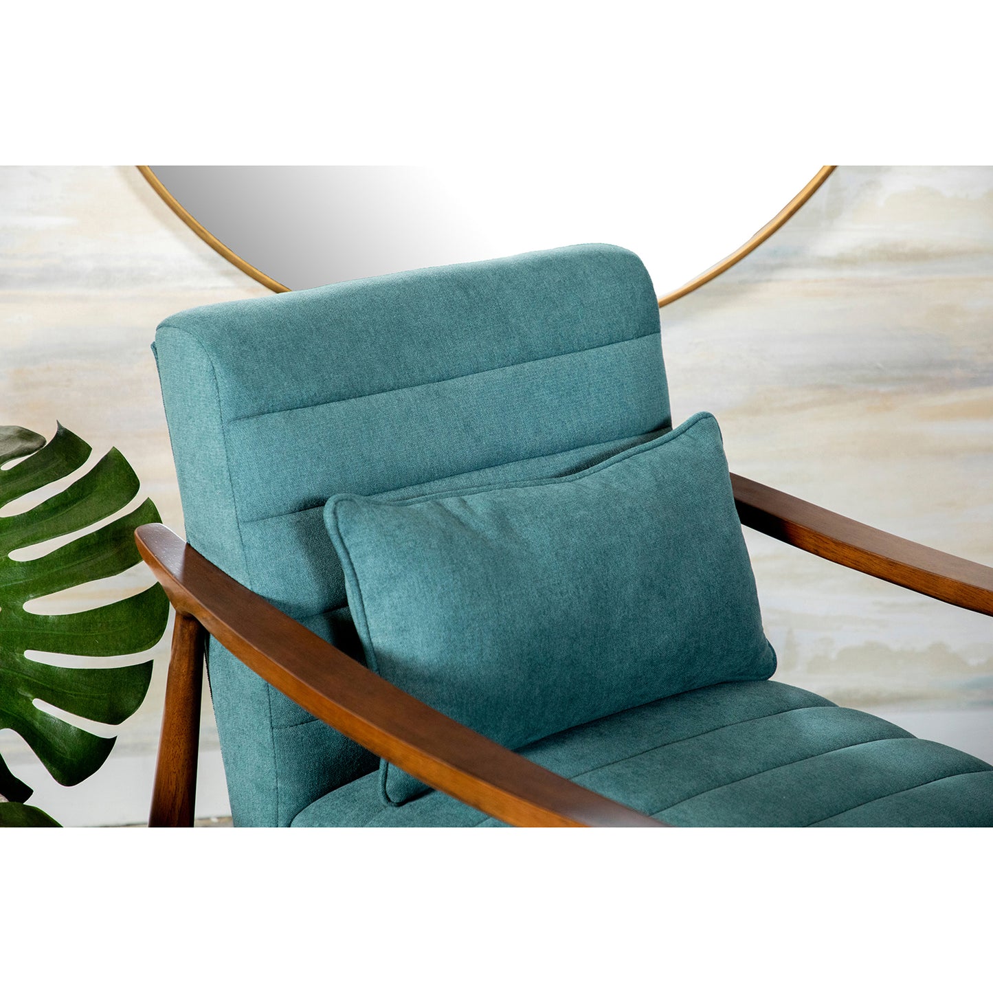 Wooden Arm Accent Chair Teal and Walnut